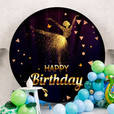 Aperturee - Gold Glitter Girl Round Happy Birthday Backdrop